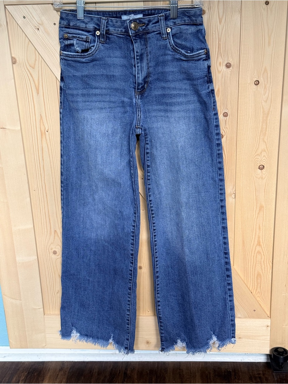 STS Blue Wide-Leg Raw Hem Mid-Blue Jeans